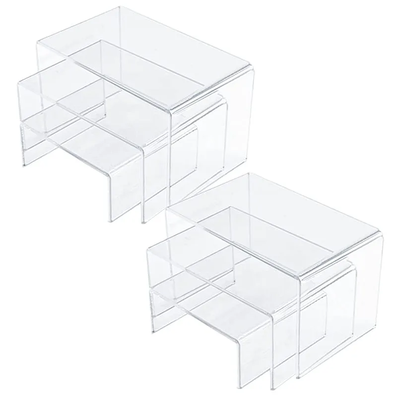 

6PCS Clear Acrylic Display Risers, Jewelry Display Riser Shelf Showcase Fixtures For Candy Dessert Collectible Figures