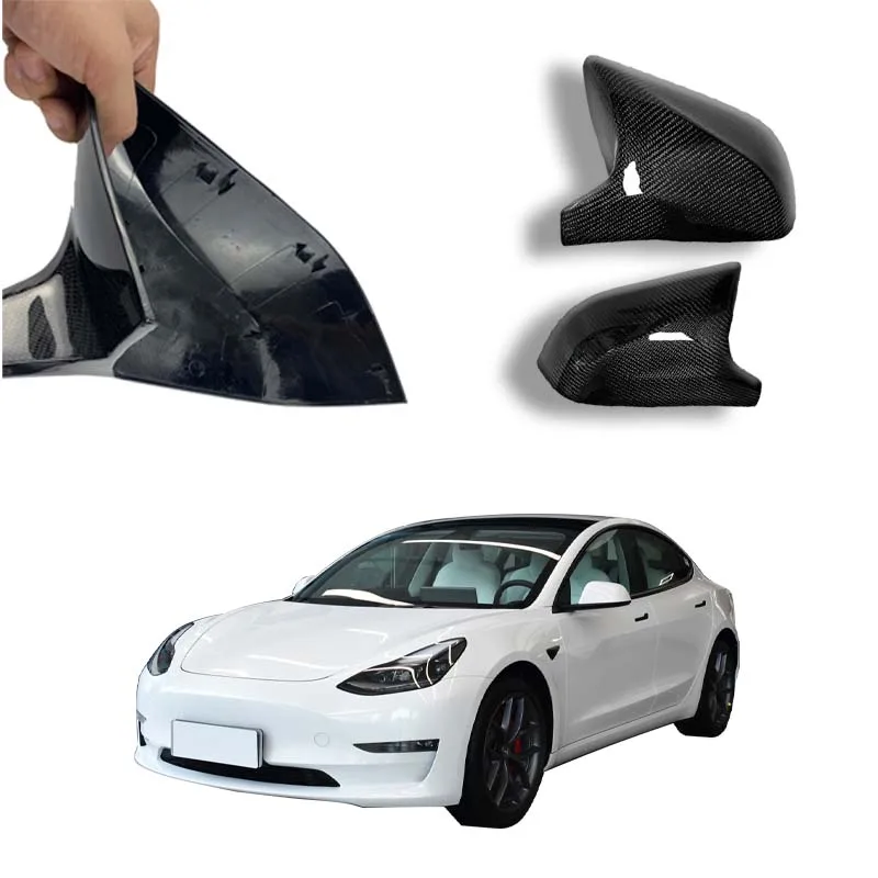

For Tesla Model 3 Model Y Add on FULL Real Carbon Fiber Side Rearview Mirror Covers Dry Carbon Fiber Sideview Mirror