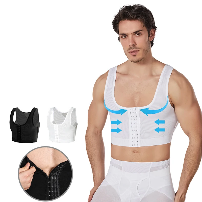

HaleyChan Men's Compression Corset Vest Body Shaper Workout Back Support Gynecomastia Shapewear Corset Top Compression Shirt Men