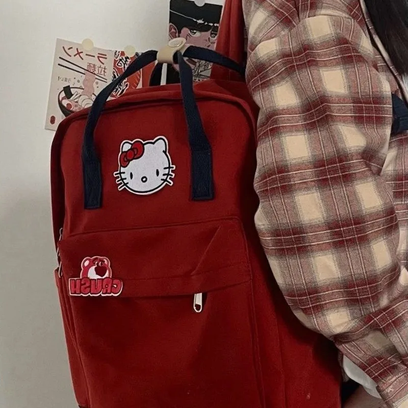 Женский рюкзак-кавайная школьная сумка Sanrio, Hello Kitty Y2k, портативная вместительная сумка через плечо, универсальная дорожная сумка