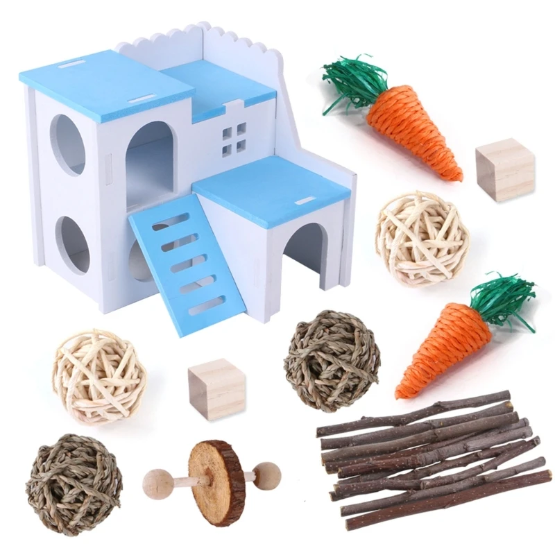 

Hamster Chew Toy Cage House Toy Rattan-Balls Bite Resistant Rabbit Toy for Small Animal Guinea-pig Wooden-Villa 11PCS E65B