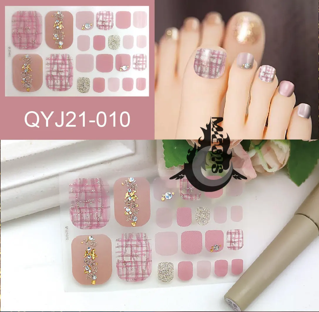 

Free Shipping 22 Tip Toenail Sticker Toe Foot Nail Sheet Full Cover Toe Nail Art Toenail Sticker Sparkling Foot Decals Dark Pink