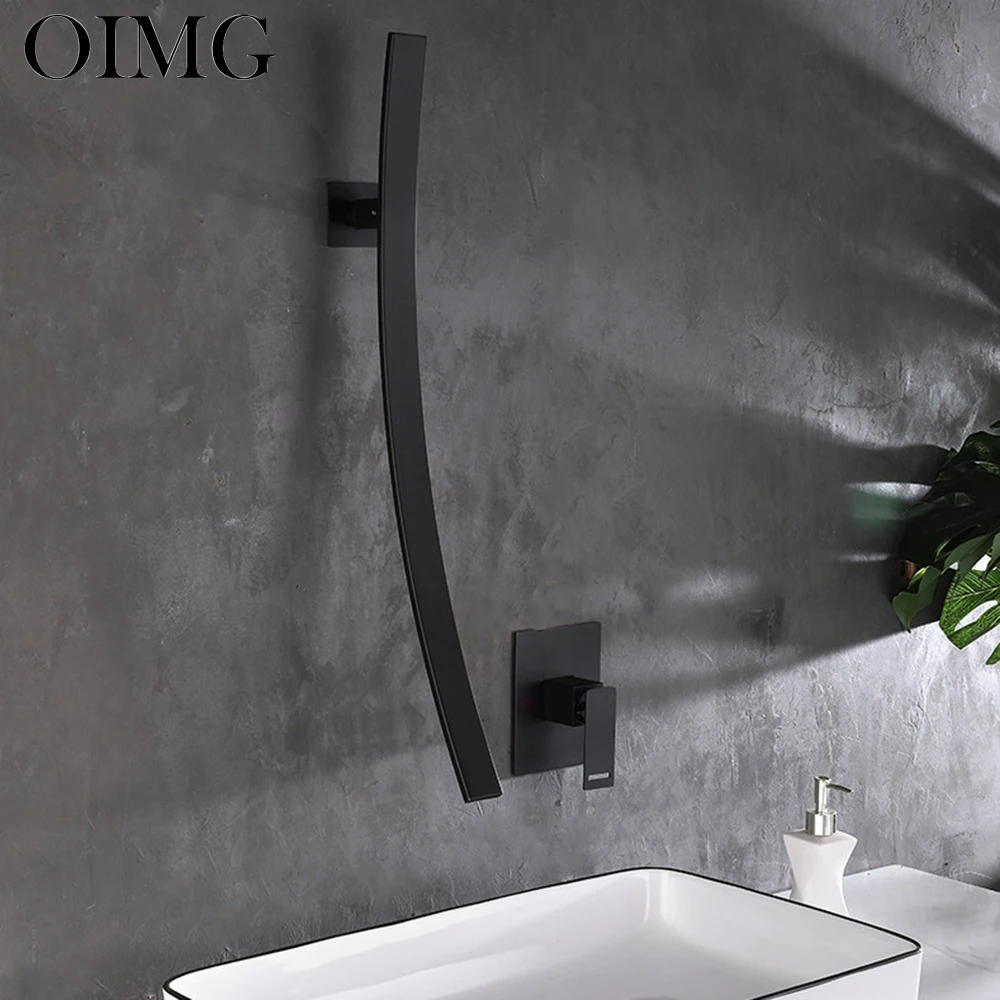 

OIMG Waterfall Basin Faucet Wall Mounted 70cm Spout Single Handle Chrome Bathroom Mixer Tap Concealed Basin Sink Torneira