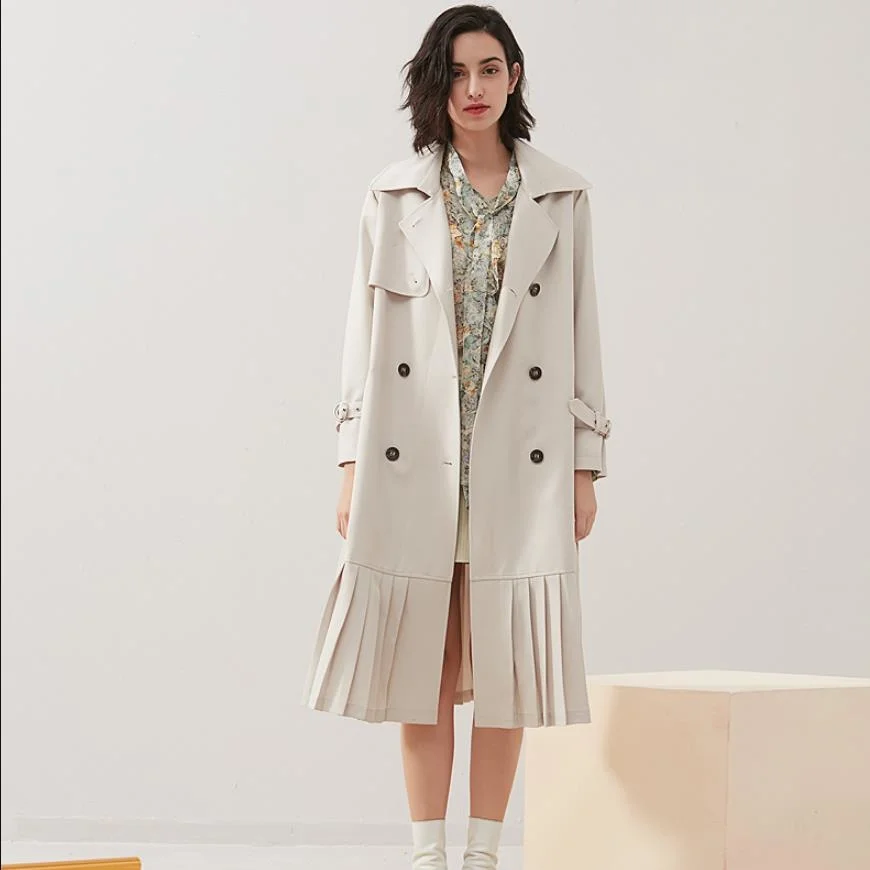 

fashion double breasted long Autumn trench jacket female England style draped swing outerwear was thin jackets with belt F1983
