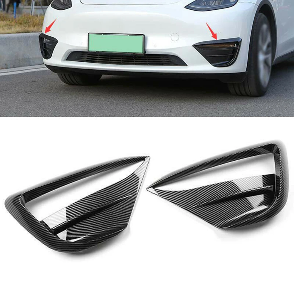 

For Tesla 2016-2022 Model Y Carbon Fiber Car Front Fog Lamp Spoiler Wind Knife Protective Cover Sticker Decoration Accessories