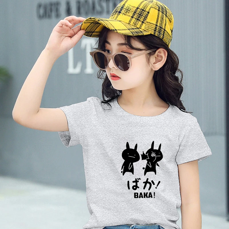 

Baka Tshirt Kawaii Japanese Shirts Fashion Short Sleeve Clothes For Teen Girls O-Neck Hip Hop Retro Top Cute Lolita Ropa Anime