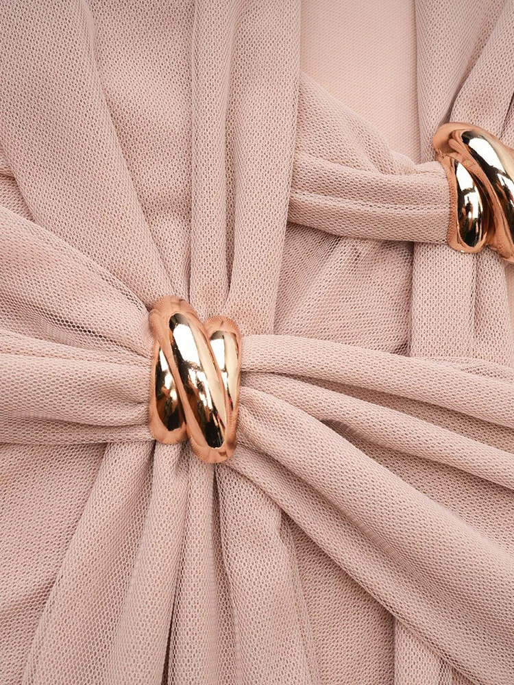 IEQJ однотонное кружевное сетчатое платье для женщин элегантное с круглым вырезом