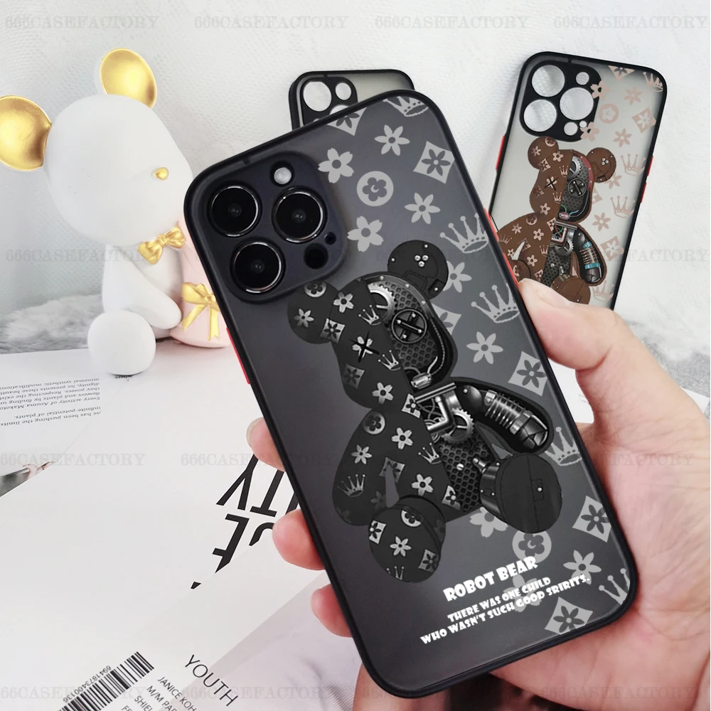 

Luxury Fashion Robot Bear Mobile Phone Case for Iphone 7 8 Plus X Xs Max Xr 11 12 13 Mini Pro Max Matte Translucent Back Cover