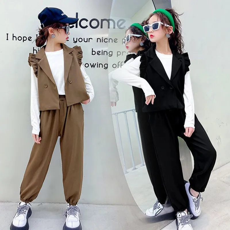 

Girls Sports Suit Kids Long Sleeve T-shirt + Vest + Pants 3pc Teenage Girl Streetwear Casual Outfit Children Girls Clothing