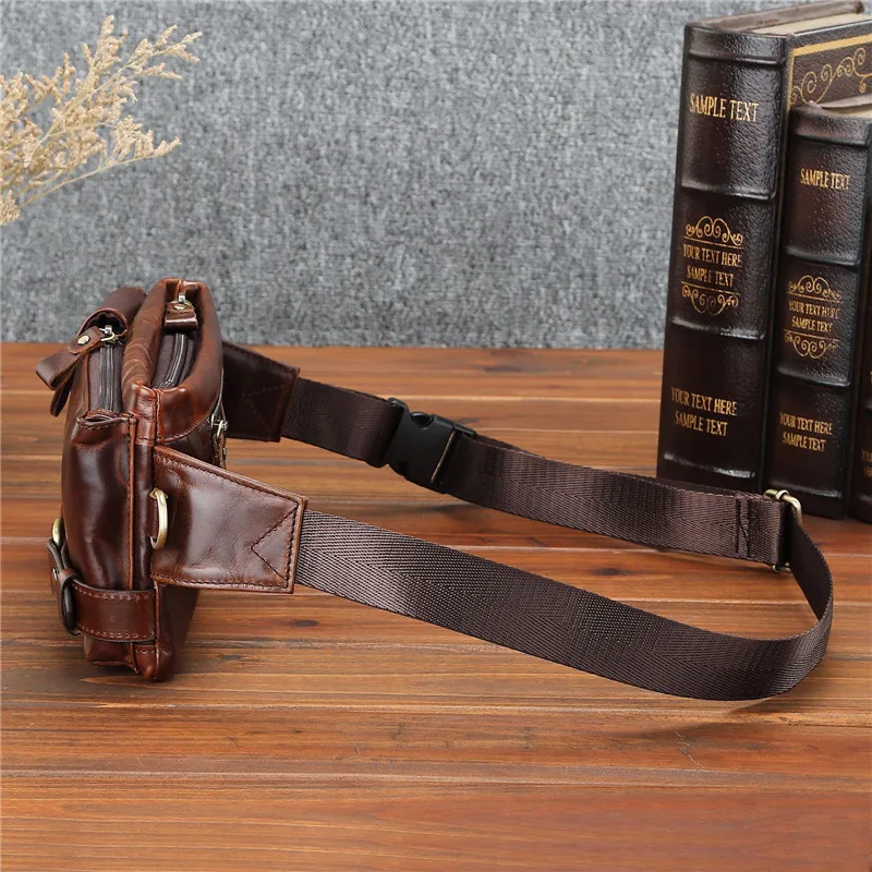 Fashion leisure Teenager natural real leather multifunctional waist bag outdoor daily desig sports lightweight chest bag for men