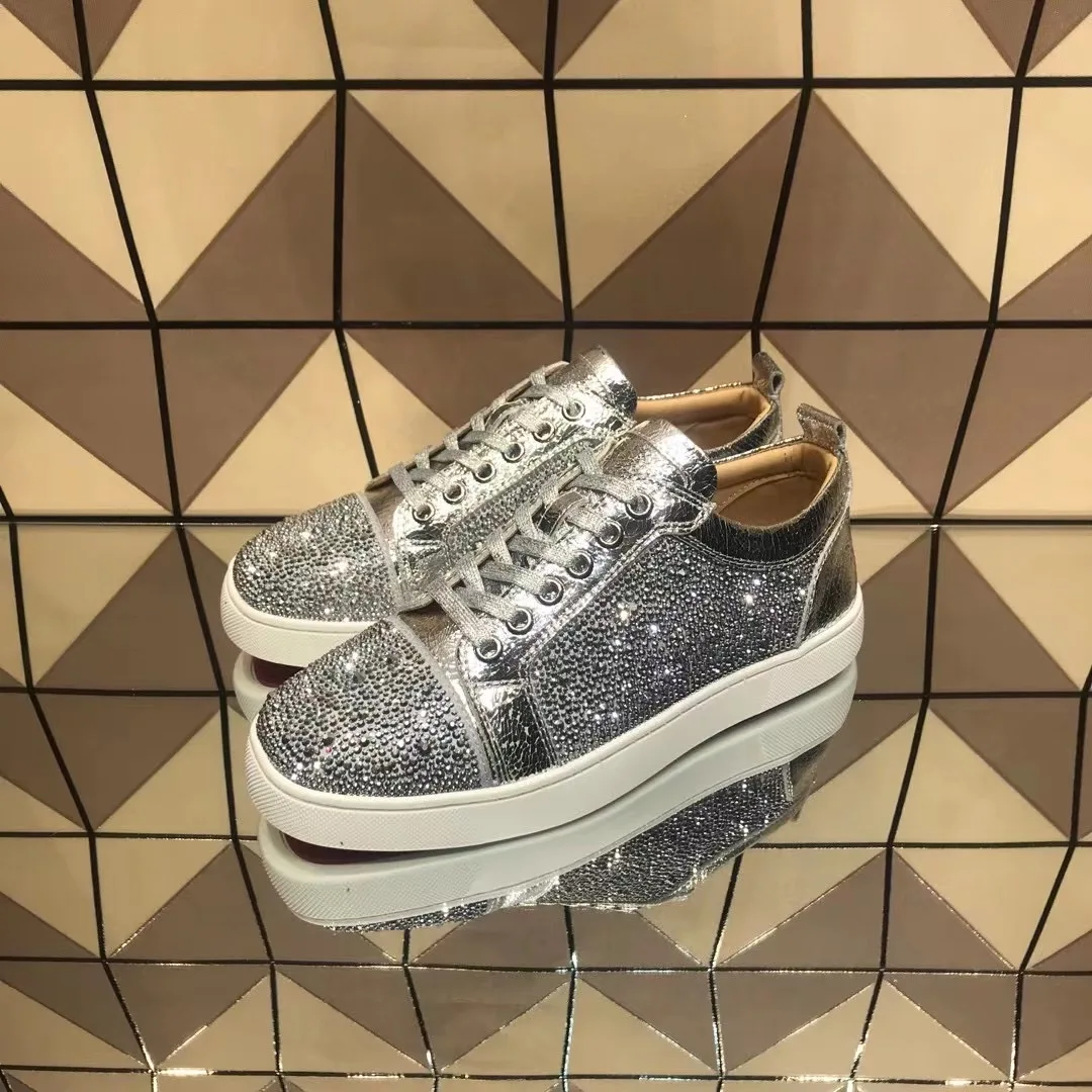 

Мужские туфли с низким вырезом на красной подошве, роскошные высококачественные туфли для тренировок, обувь для вождения из натуральной кожи со стразами