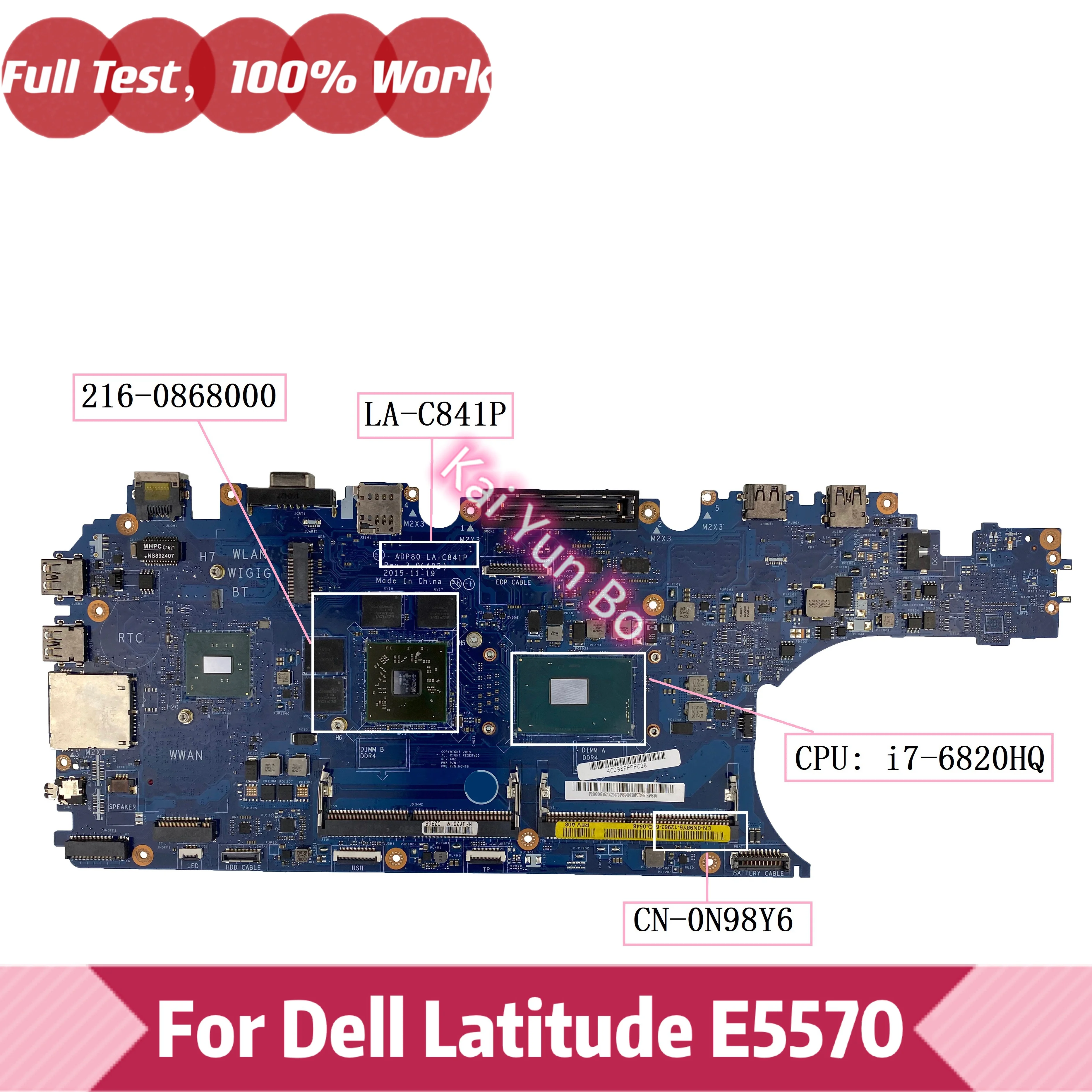 

Оригинальная материнская плата для ноутбука Dell Latitude 5570 E5570 N98Y6 0N98Y6 с процессором i7-6820HQ 100% протестирован