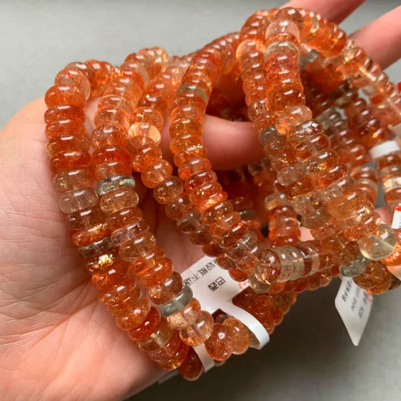 Натуральный оранжевый солнечный камень клубничный кварц берилловый браслет 7 5