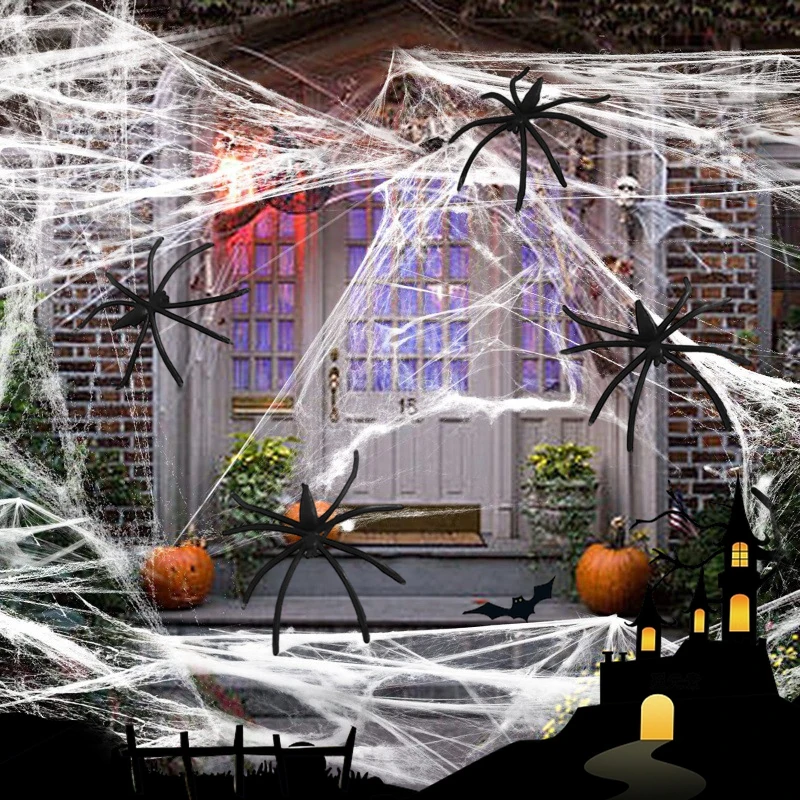 

Halloween Artificial Spider Web Glowing In The Dark Stretchy Halloween Decor Party Hanging Scary Scene Prop Indoor Outdoor Decor