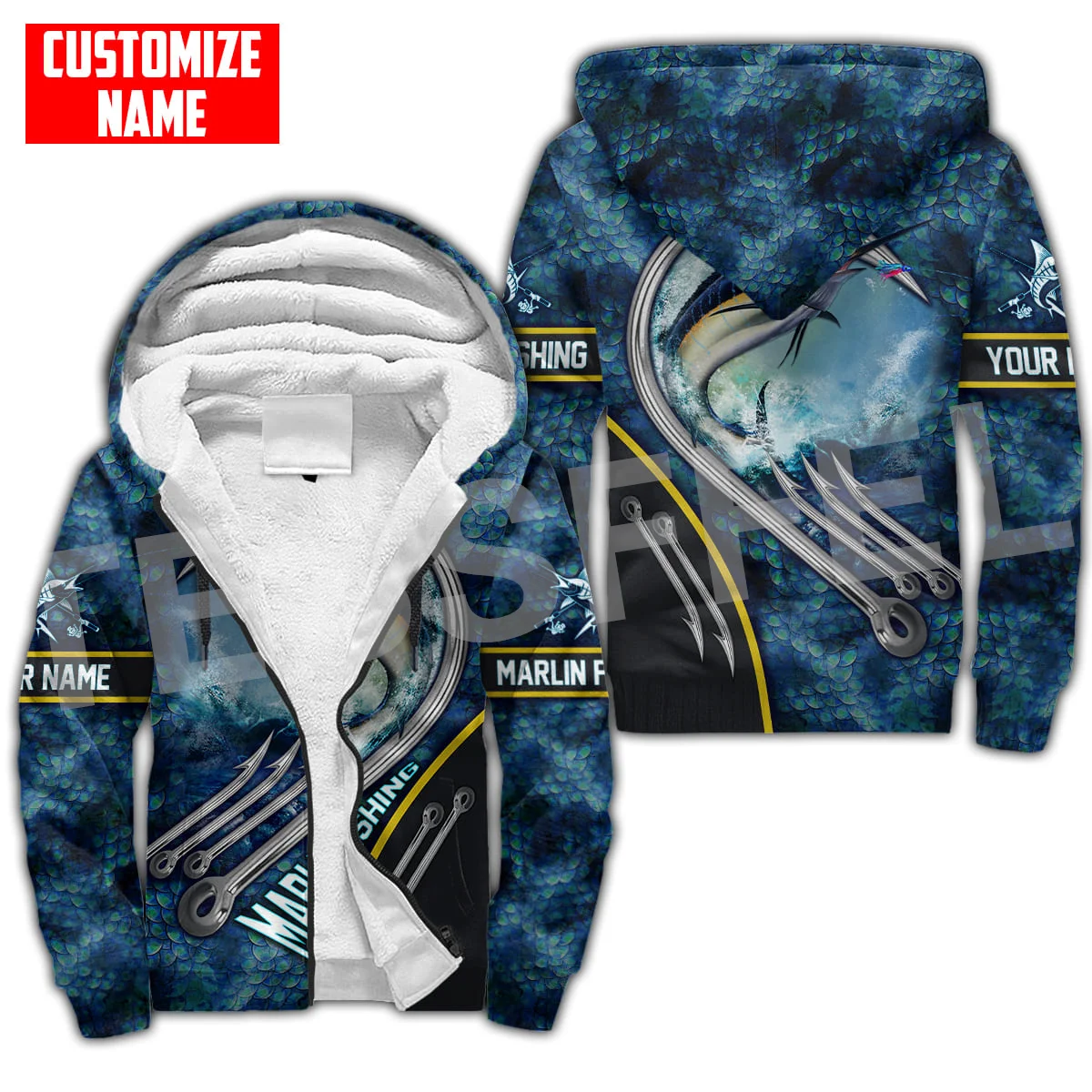 Customize Spearfishing Animal Marlin Bass Fishing Thicker Winter Coat 3DPrint Men/Women Harajuku Funny Warm Fleece Hoodies D1