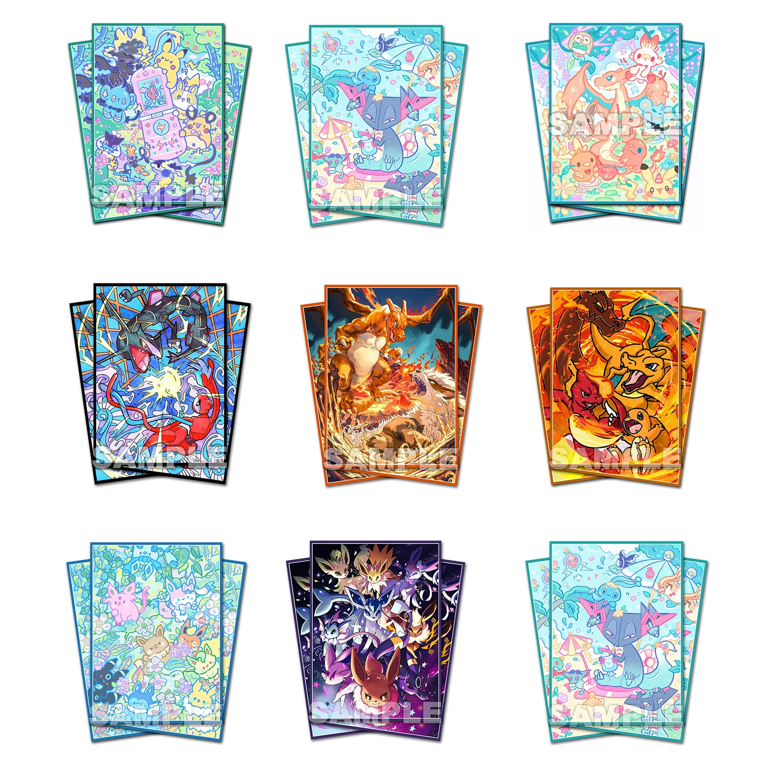 Фото 60 шт. защитных пакетов для карт PTCG (Charizard, Rayquaza, Dragapult, Eevee), блестящие протекторы для карт стандартного размера 66x91 мм №1