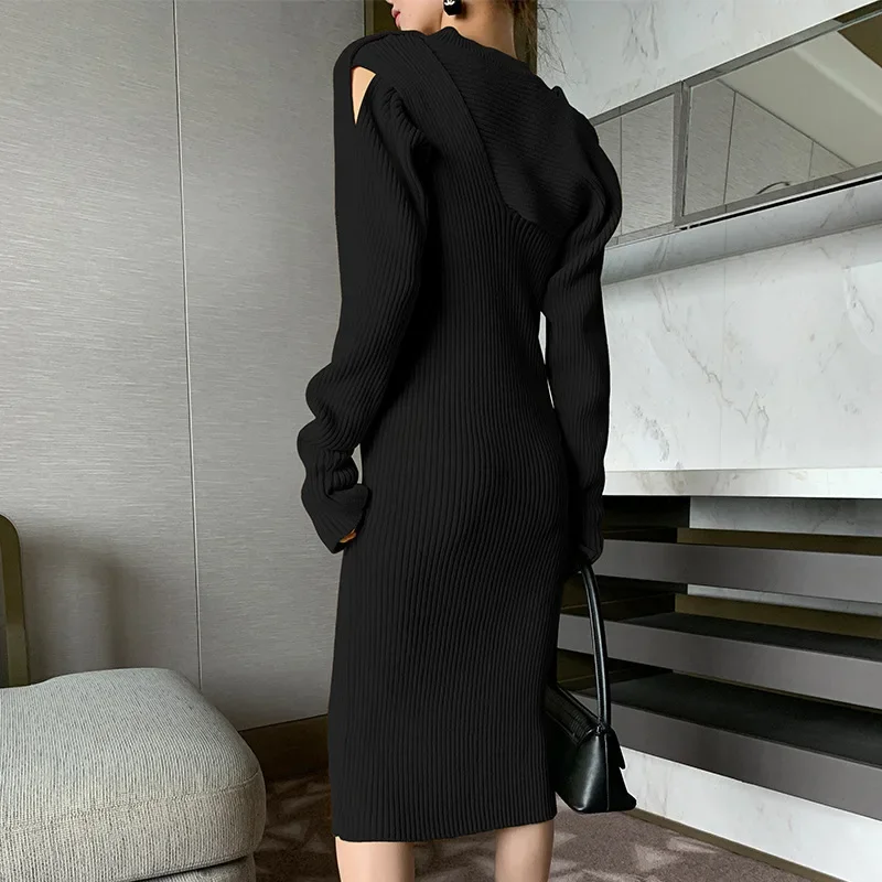 Элегантное вязаное платье новинка сезона осень-зима 2024 модное с вырезами