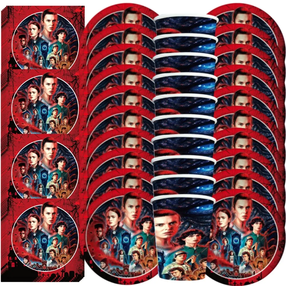 

Stranger Things Theme Party Supplies Paper Cup Plate Napkin Baby Shower Kids Birthday Party Decoration Disposable Tableware Set