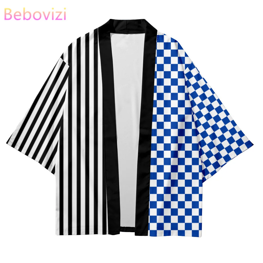 

Plus Size XXS-6XL 5XL Personality Striped Checkerboard Japanese Tanjiro Kimono Cardigan Women Men Harajuku Haori Top Yukata