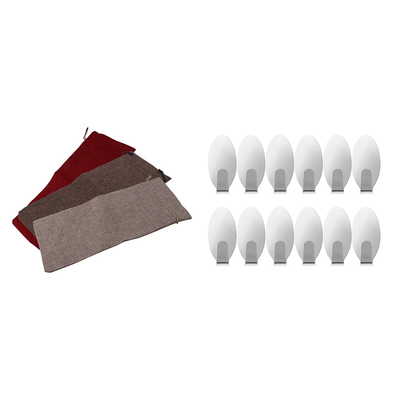 

12Pcs Stainless Steel Adhesive Kitchen Bathroom Wall Door Hook New & 3PCS Linen Burlap Wine Bags, Bottle Bags