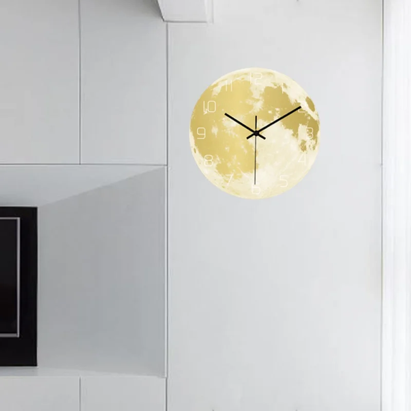 

[Home Decorations] Cc110 Luminous Moon Wall Clock Planet Acrylic Uv Printing Clock Study Bedroom and Living Room Decoration