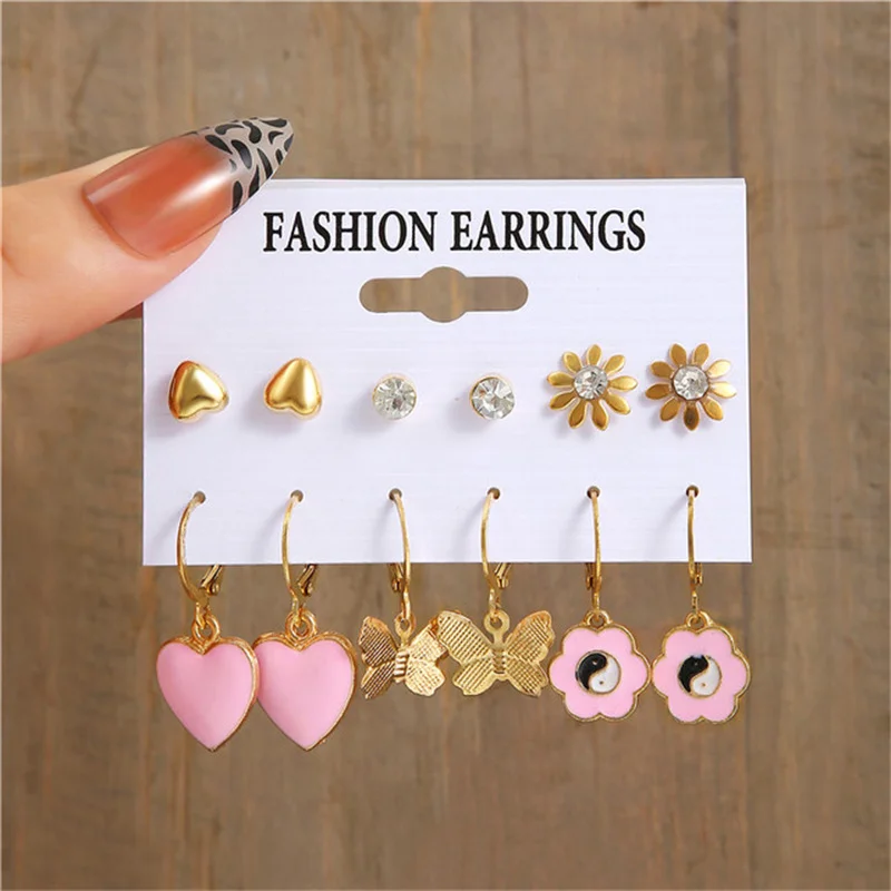 Набор серег-подвесок для женщин и девушек Разноцветные серьги в форме сердца