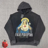 false perception broken heart our lady print graphic hoodie high street vintage do old men women thick fabric hooded pullover