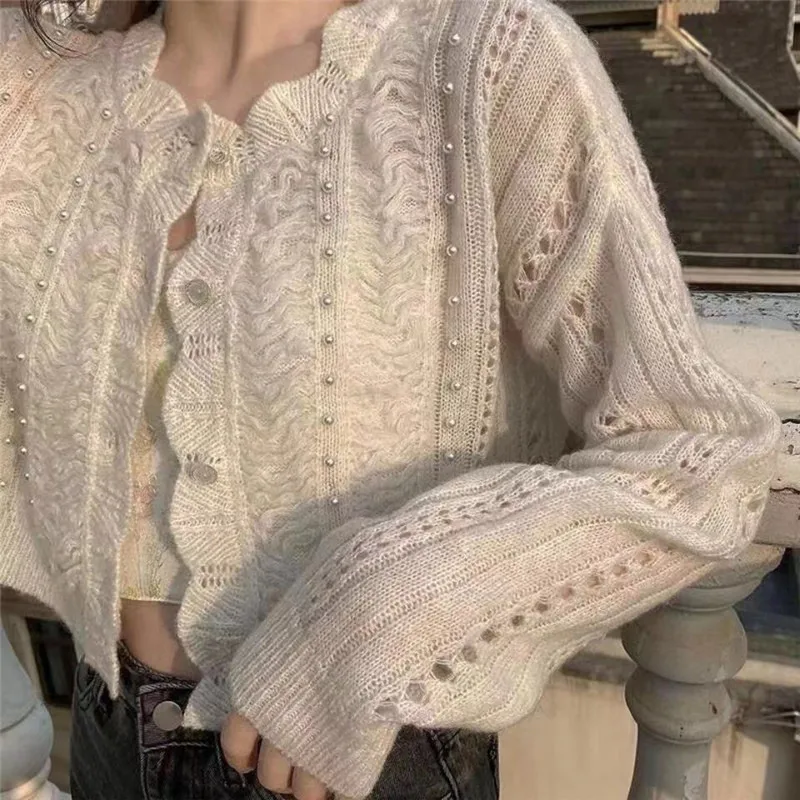 

Cutout Cardigan Jacket Women's 2022 Fall New Women's Sweater Short Knit Women's Pullover Cardigan Solid Color One Size Sweater