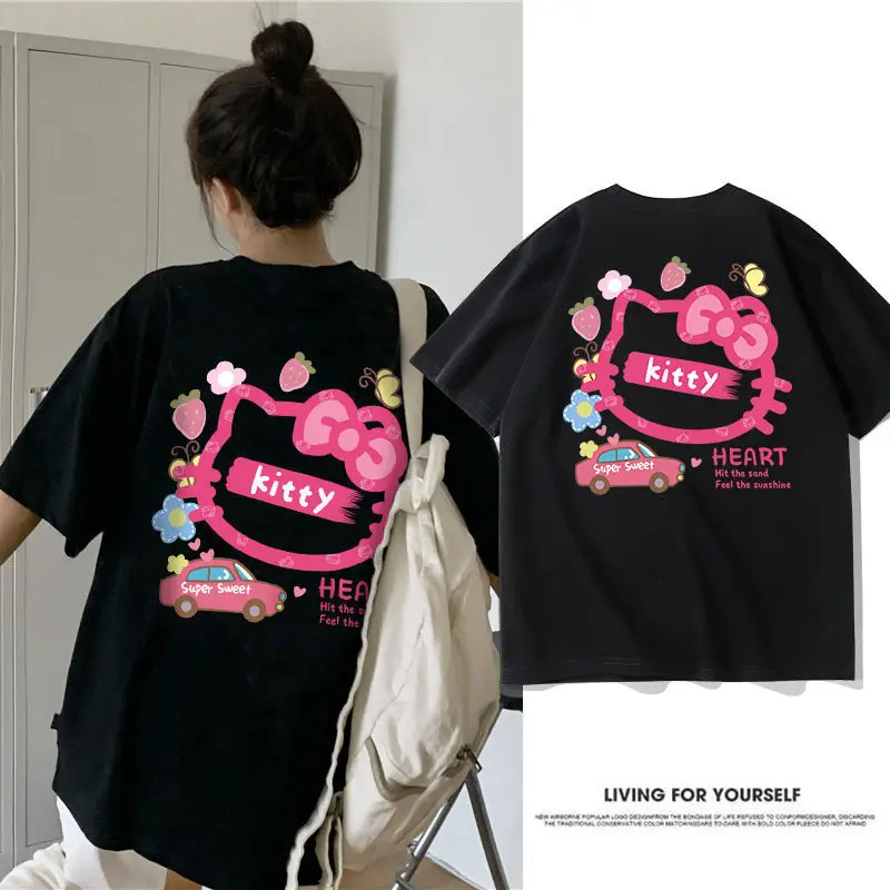 

Y2K Hello Kitty Joint Name Short Sleeve New Cotton Clothes Cute Hello Kitty Couple Half Sleeves Summer Leisure Outdoor Girl Tops