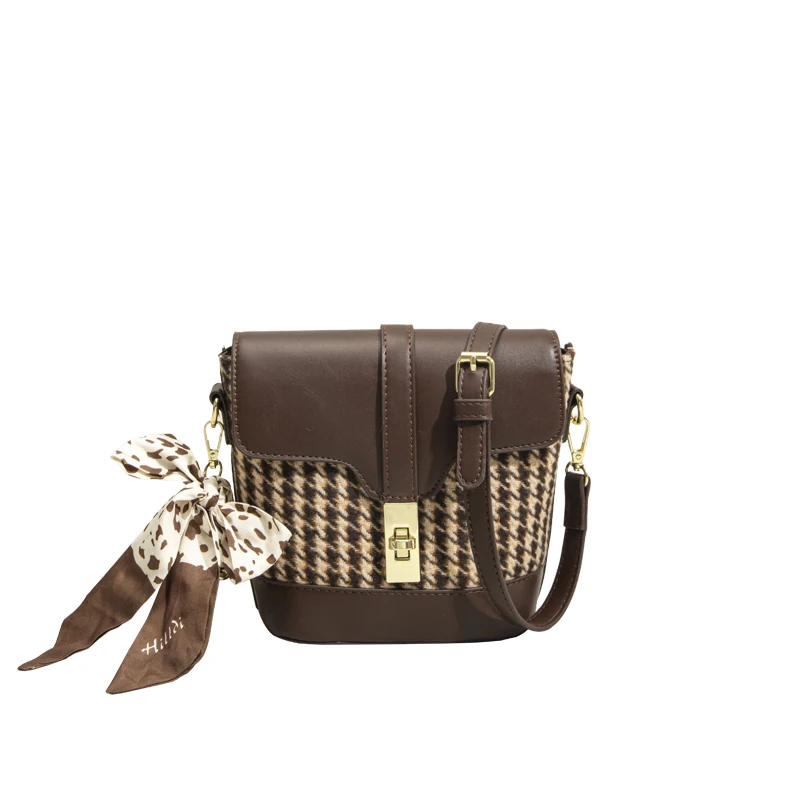 

Женская сумка-мессенджер в клетку, с рисунком «гусиная лапка»