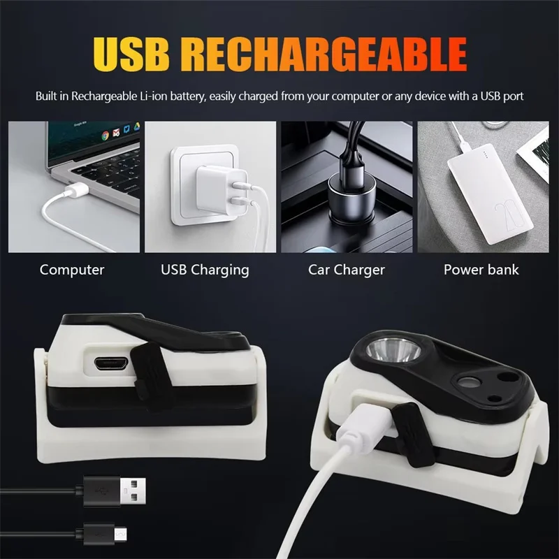 Фото Портативный налобный фонарь с датчиком, светодиодная головка, USB перезаряжаемый мини-фонарик, высокая яркость, 4 режима, ночной рабочий налобный фонарь №3