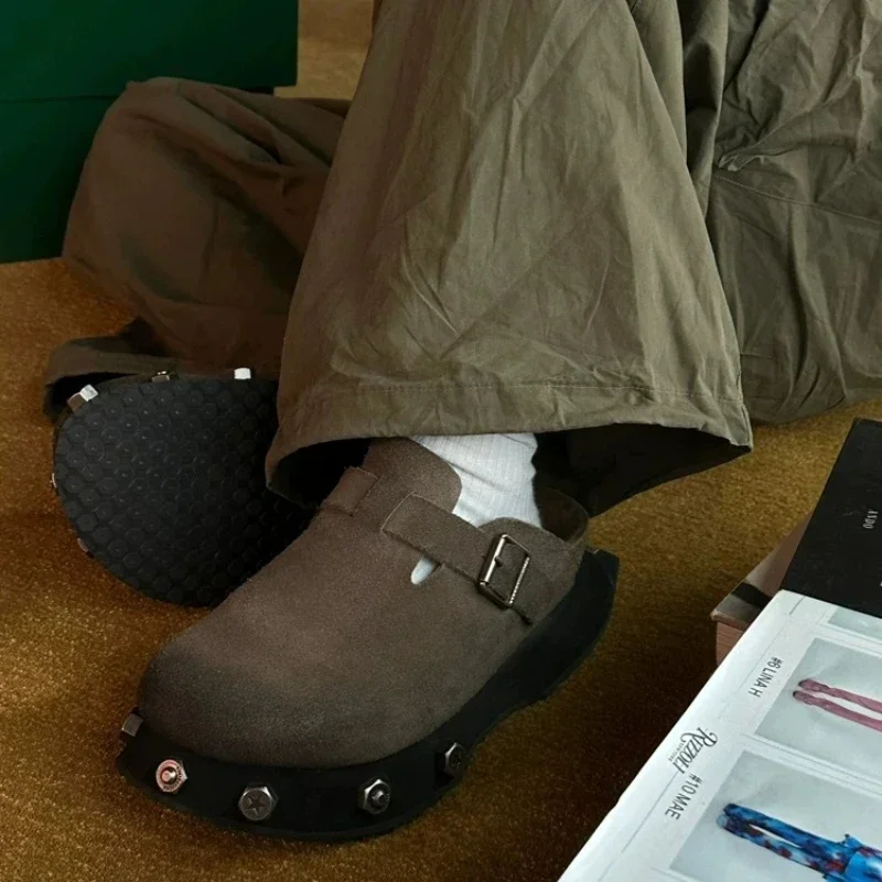 Женские кожаные бостонские дизайнерские туфли на толстой подошве с шипами ивы