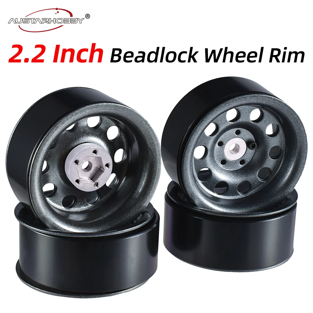 AUSTAR 4PCS 2.2 Inch Metal Wheel Rim Beadlock Wheel Hub for 1:10 Axial SCX10 Traxxas TRX-4 RC Rock Crawler RC Car