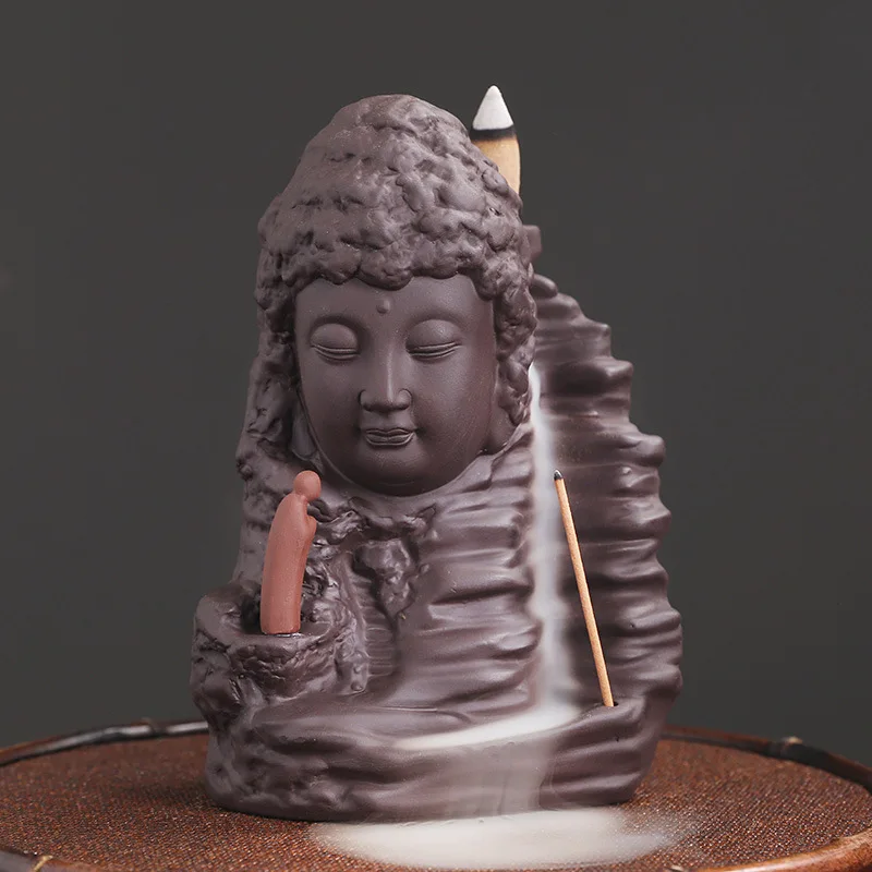 Фиолетовая глина поделки ручной работы Дзен Будда водопад благовония с обратным