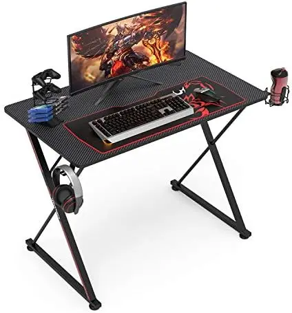 

Gaming Desk, X-Shape Computer Desk with Free Mouse pad, Cup Holder& Headphone Hook & Controller Stand, Gamer Workstation