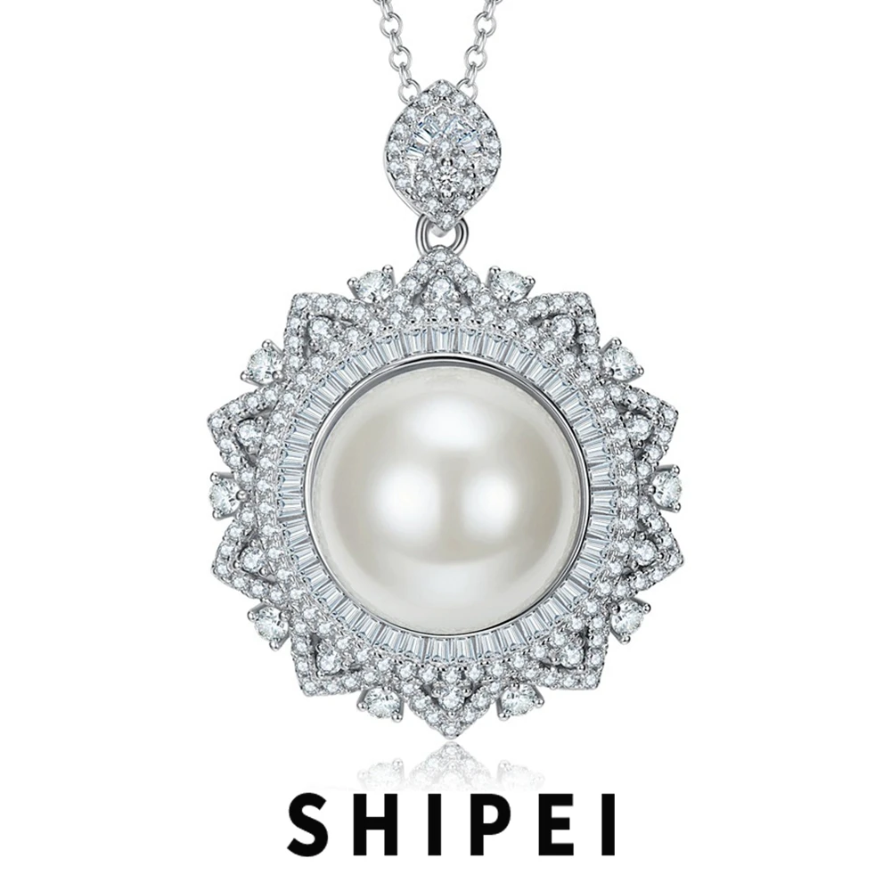 

SHIPEI Solid 925 Sterling Silver 8 CT Pearl White Sapphire Gemstone Elegant Pendant Necklace For Women Fine Jewelry Wholesale