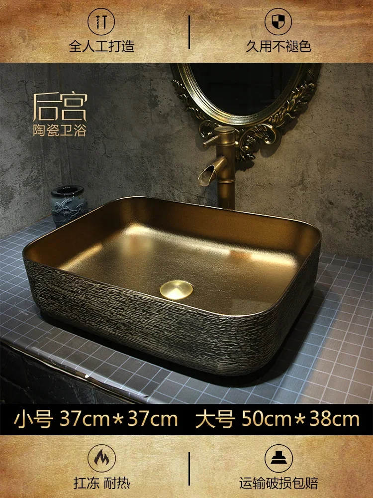 

Square Large Size Golden Table Basin Small Apartment Ceramic European American Wash Basin Thai Washbasin Household Basin
