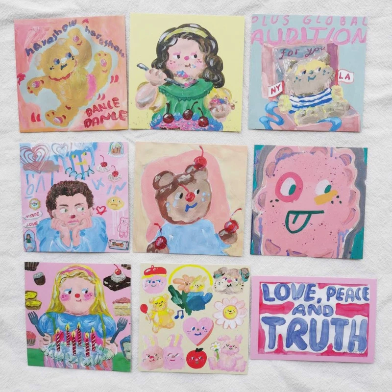 

Cute Decoration Card Oil Painting Bear Postcard Greeting Cards Hand Account Illustration Wall Decoration Sticker Photo Props