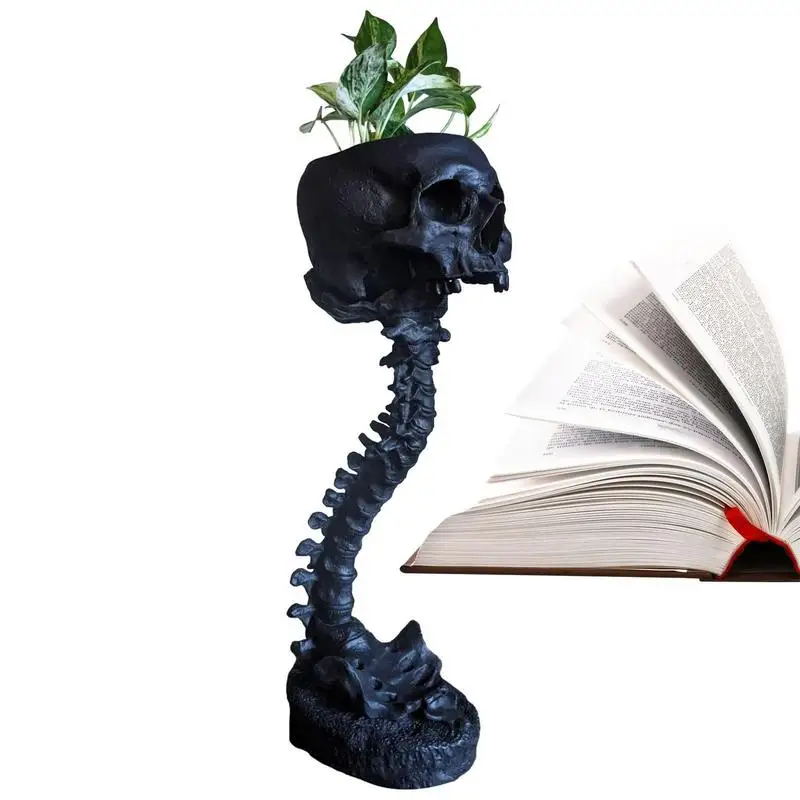 

Spine Stand Skull Head Flower Pot Goth Spooky Decor Deep Polyresin Skulls Pot Skeleton Home Decor Black Scary Halloween Style