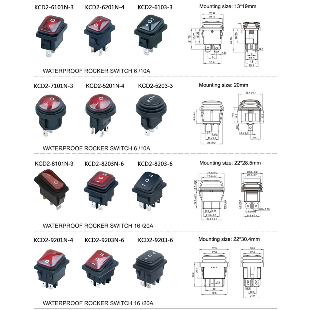 100 шт. переключатель с подсветкой водонепроницаемый 4-контактный вкл./выкл. электрическое управление аксессуары для ретрофита домашней бытовой техники 6/10А on.