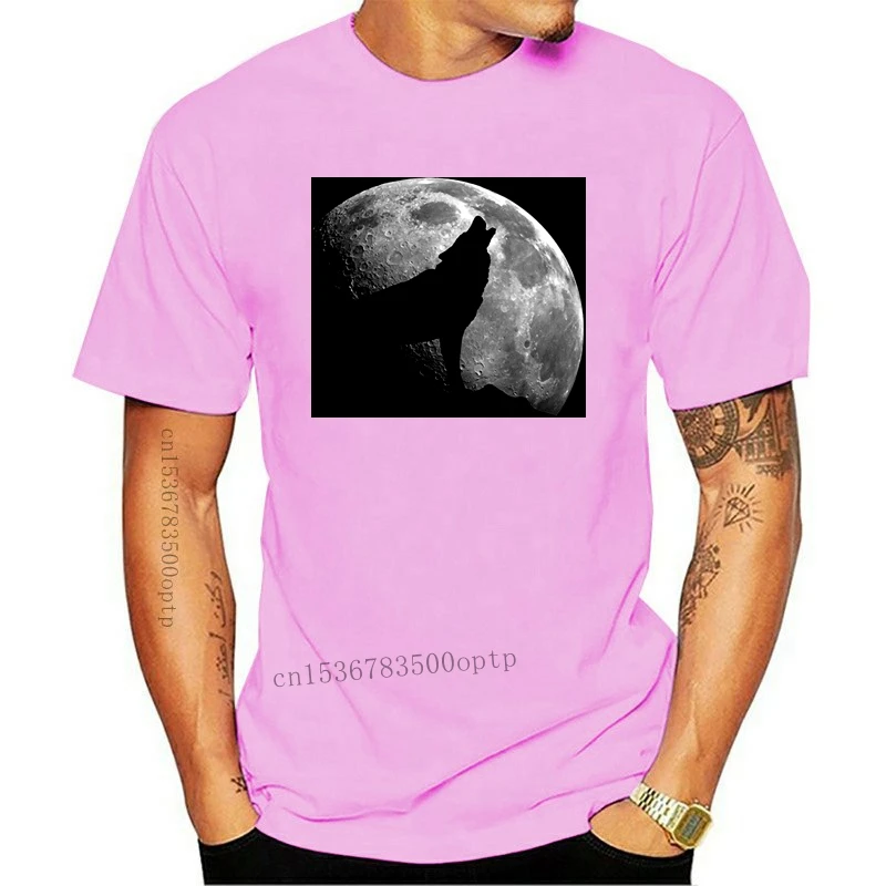 

Camiseta divertida de lobo aullando en la Luna para hombre, imagen de regalo, nueva