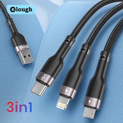 USB-кабель Elough 3 в 1 для быстрой зарядки iPhone 13 12 Pro Max 11 XR, кабель Micro USB Type-C для Xiaomi Oneplus 10 Pro, Samsung