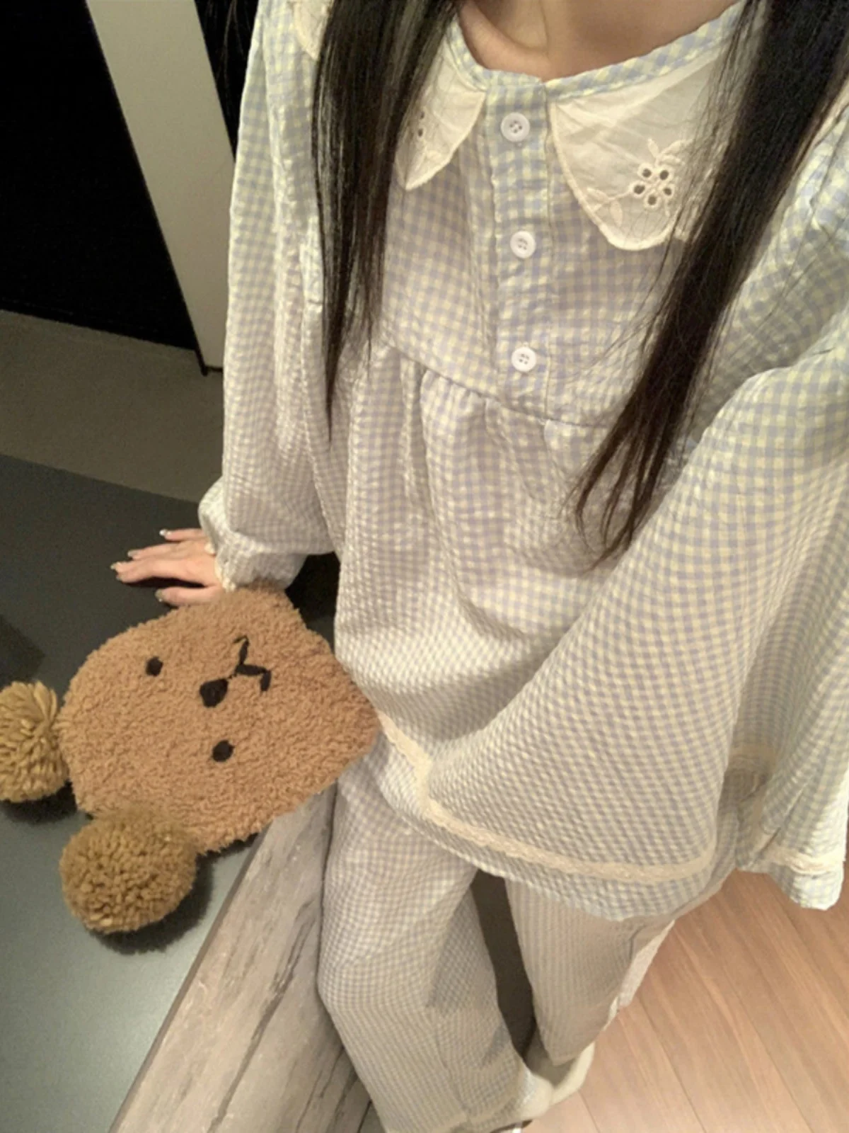 Пижама женская хлопковая с длинным рукавом и накладками на груди новинка 2024