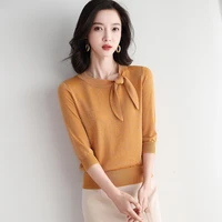 design womens knitted sweater pullover lady o neck long sleeve slim fit t shirt female autumn ribbon top women knitting clothes