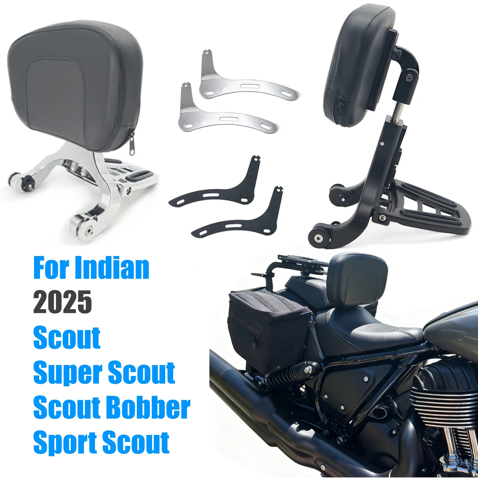 Фото Для Indian 2025 Super Scout Bobber Sport Scout 101, шестидесятые аксессуары, регулируемая складная спинка для мотоцикла, пассажирская спинка, Sissy Bar №1