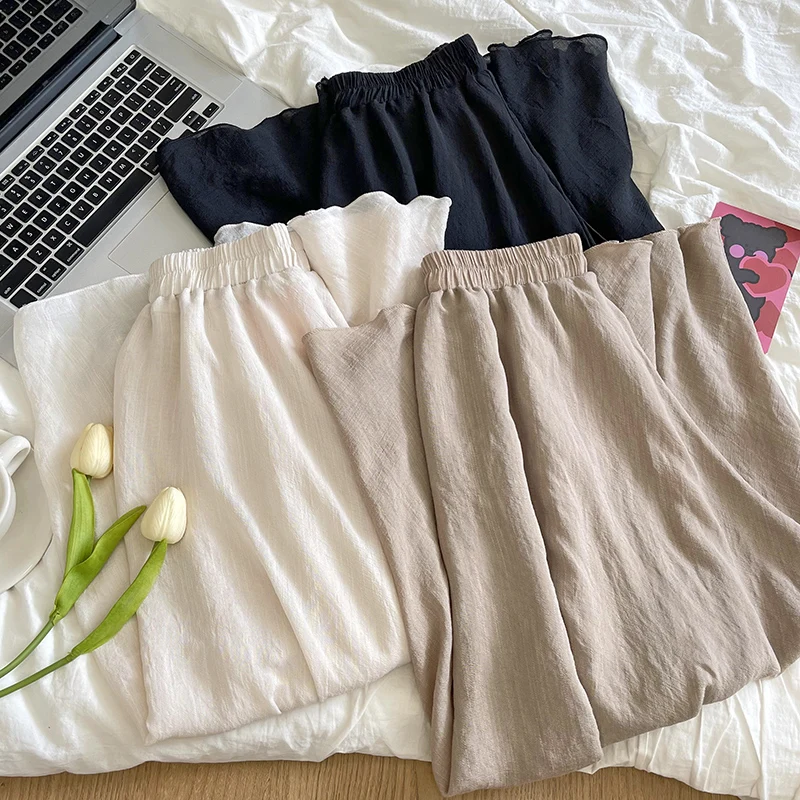 

Temperament solid color comfortable cotton and linen pleated drape elastic waist thin mid-length skirt