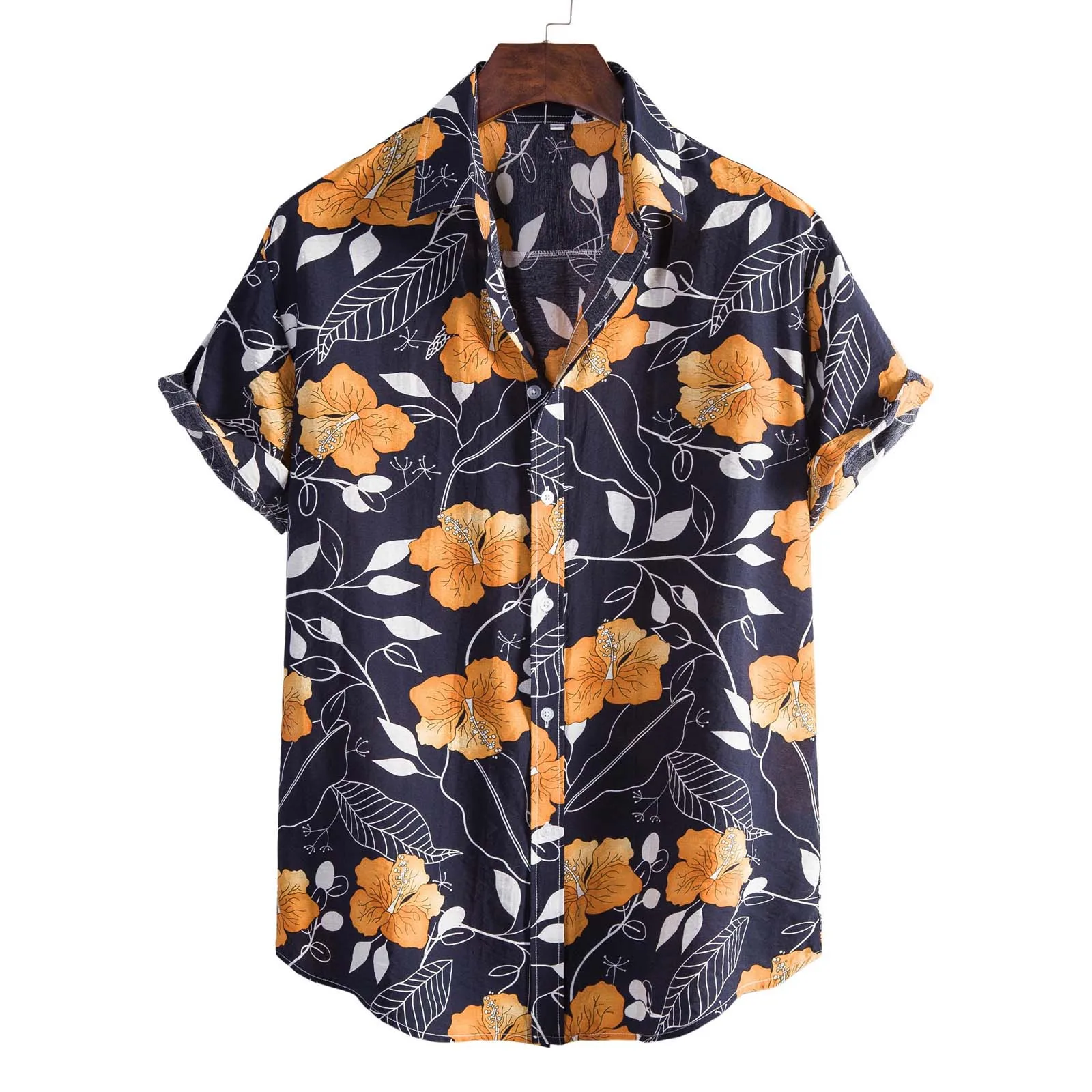 

Men Spring Summer Casual Slim Printed Short Sleeve Beach Shirts Top Blouse Men's Tops