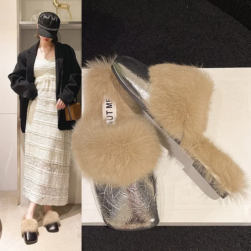 Тапочки женские зимние новинка 2024 удобные меховые тапочки с носком повседневные