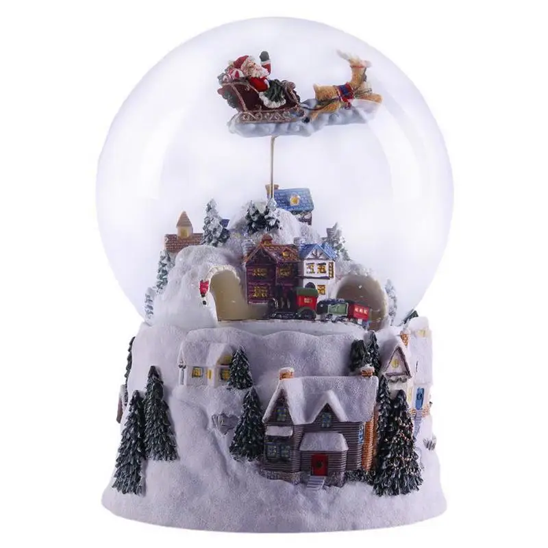 Christmas Snow House Flying Deer Crystal Ball Music Box Train Rotatable Luminous Snow Ball Music Box Creative Birthday Gift