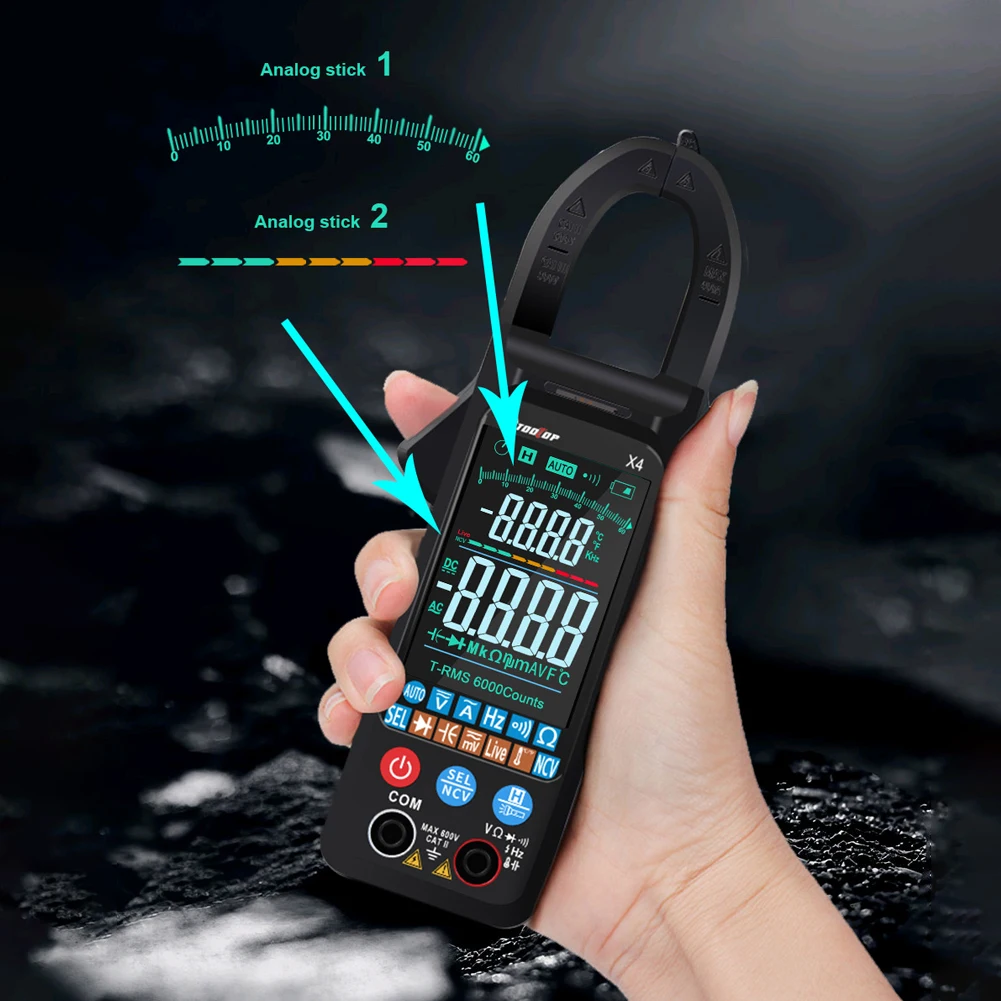 

Handheld Portable Clamp Meter Color LCD Large Screen Clamp Meter 6000 Counts NCV AC Voltage Current Live Detection Clamp Meter